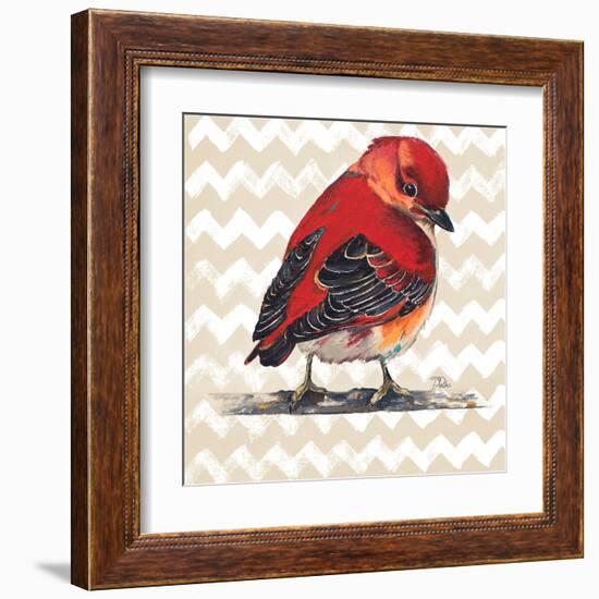 Chevron Baby Red Bird I-Patricia Pinto-Framed Art Print