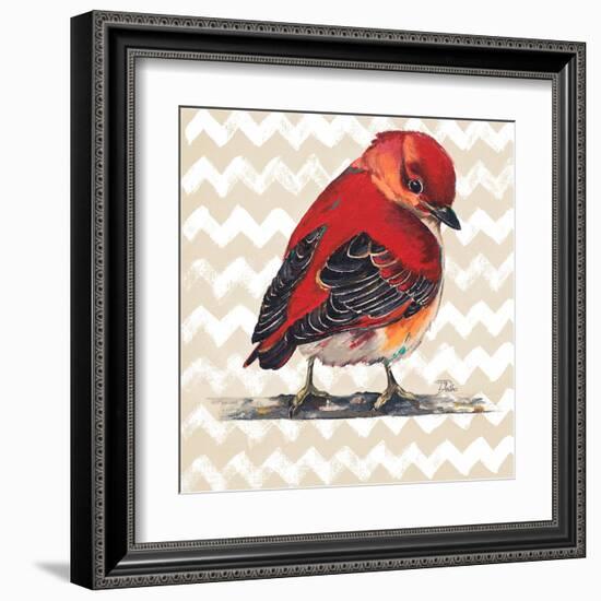 Chevron Baby Red Bird I-Patricia Pinto-Framed Art Print