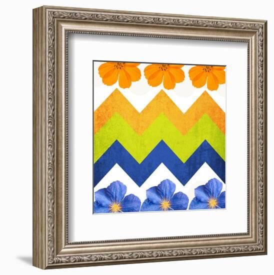 Chevron Pattern with Flowers-Irena Orlov-Framed Premium Giclee Print