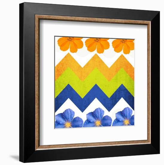 Chevron Pattern with Flowers-Irena Orlov-Framed Premium Giclee Print