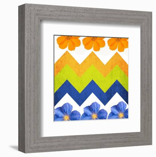 Chevron Pattern with Flowers-Irena Orlov-Framed Premium Giclee Print