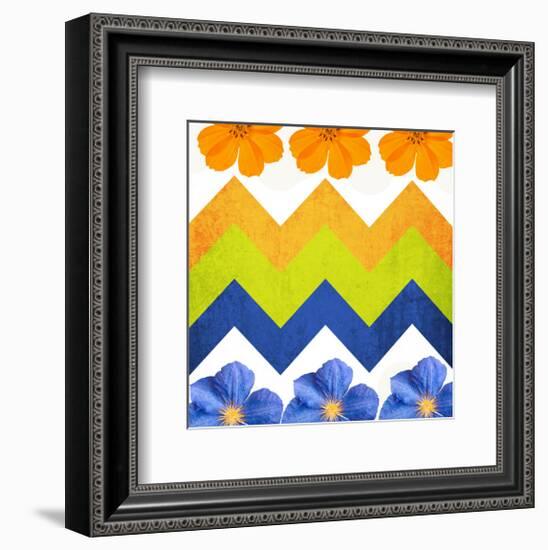 Chevron Pattern with Flowers-Irena Orlov-Framed Premium Giclee Print