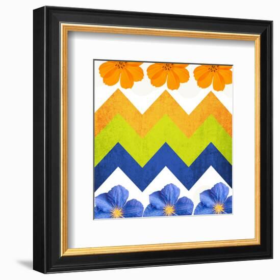 Chevron Pattern with Flowers-Irena Orlov-Framed Premium Giclee Print