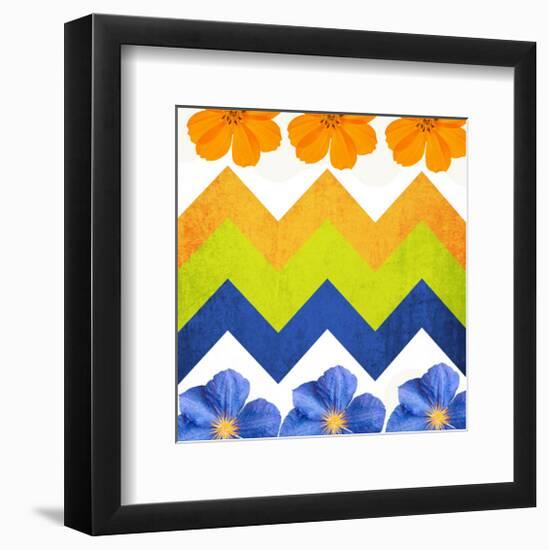 Chevron Pattern with Flowers-Irena Orlov-Framed Premium Giclee Print