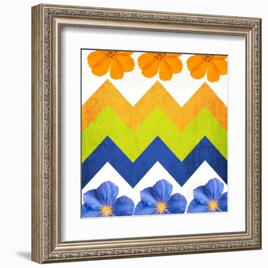 Chevron Pattern with Flowers-Irena Orlov-Framed Art Print