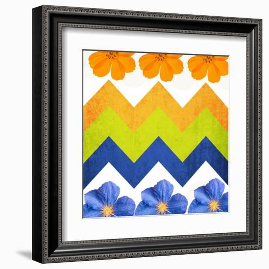 Chevron Pattern with Flowers-Irena Orlov-Framed Art Print