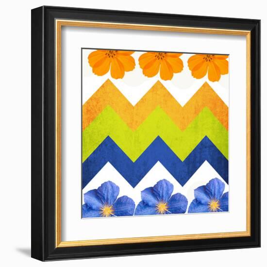 Chevron Pattern with Flowers-Irena Orlov-Framed Art Print