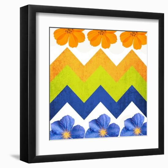 Chevron Pattern with Flowers-Irena Orlov-Framed Art Print