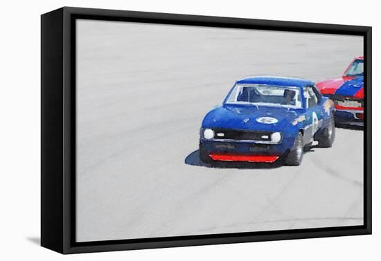 Chevy Camaro on Race Track Watercolor-NaxArt-Framed Stretched Canvas