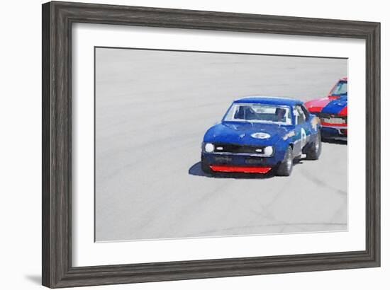 Chevy Camaro on Race Track Watercolor-NaxArt-Framed Art Print