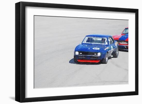 Chevy Camaro on Race Track Watercolor-NaxArt-Framed Art Print