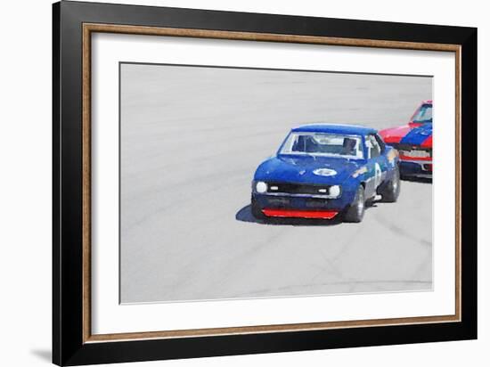 Chevy Camaro on Race Track Watercolor-NaxArt-Framed Art Print