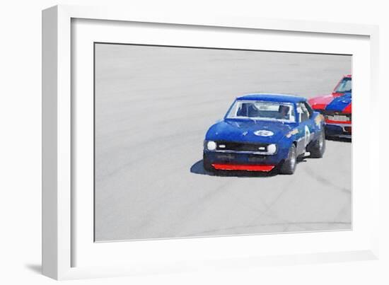 Chevy Camaro on Race Track Watercolor-NaxArt-Framed Art Print