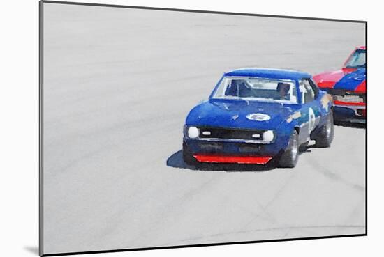 Chevy Camaro on Race Track Watercolor-NaxArt-Mounted Art Print