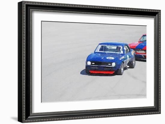 Chevy Camaro on Race Track Watercolor-NaxArt-Framed Art Print