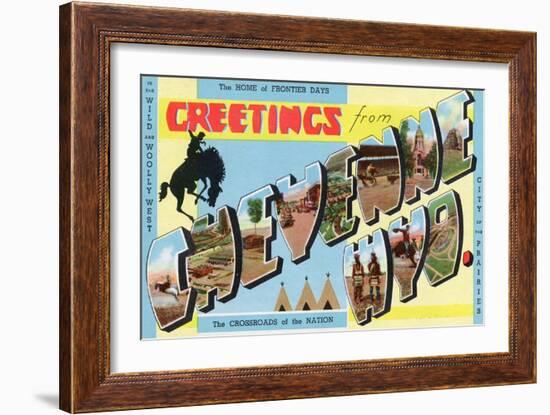 Cheyenne, Wyoming - Large Letter Scenes, Greetings From-Lantern Press-Framed Art Print