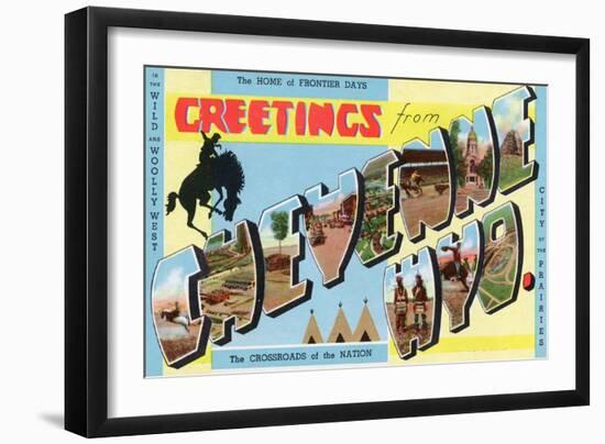 Cheyenne, Wyoming - Large Letter Scenes, Greetings From-Lantern Press-Framed Art Print
