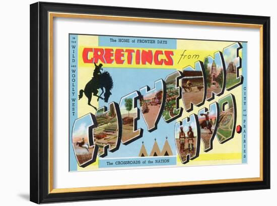 Cheyenne, Wyoming - Large Letter Scenes, Greetings From-Lantern Press-Framed Art Print