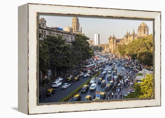 Chhatrapati Shivaji Terminus Train Station and Central Mumbai, India-Peter Adams-Framed Premier Image Canvas