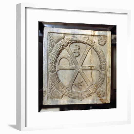 Chi-Ro symbol with Alpha and Omega, Early Christian Sarcophagus, Rome, 4th century-Unknown-Framed Giclee Print