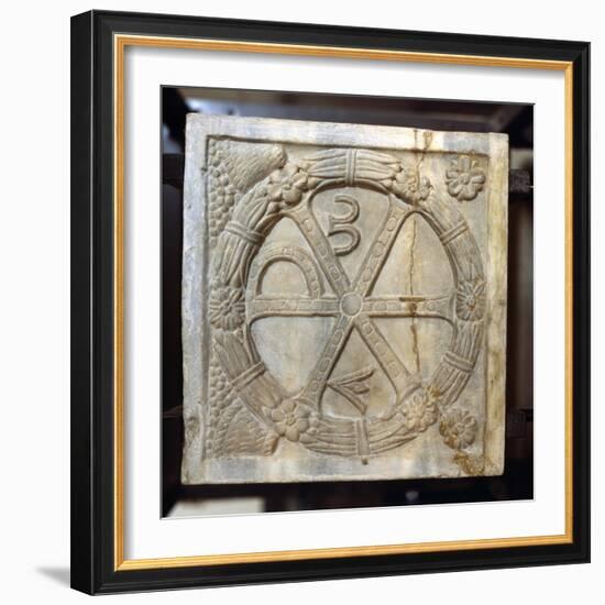 Chi-Ro symbol with Alpha and Omega, Early Christian Sarcophagus, Rome, 4th century-Unknown-Framed Giclee Print