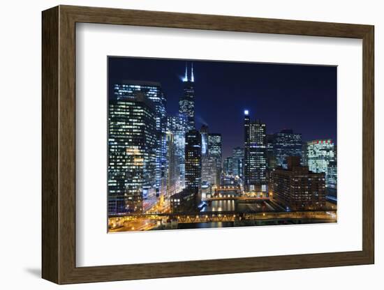 Chicago at Night.-rudi1976-Framed Photographic Print