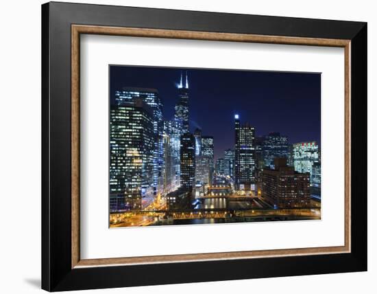 Chicago at Night.-rudi1976-Framed Photographic Print