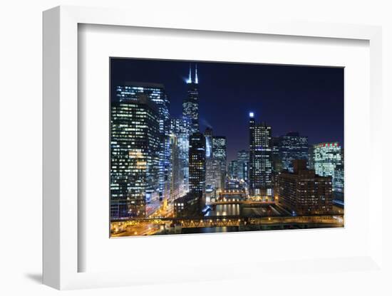 Chicago at Night.-rudi1976-Framed Photographic Print