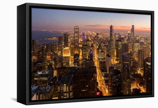 Chicago at sunset from 875 North Michigan Avenue (John Hancock Tower), looking towards Willis-Ed Hasler-Framed Premier Image Canvas