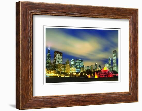 Chicago Buckingham Fountain at  night-Patrick  J. Warneka-Framed Photographic Print