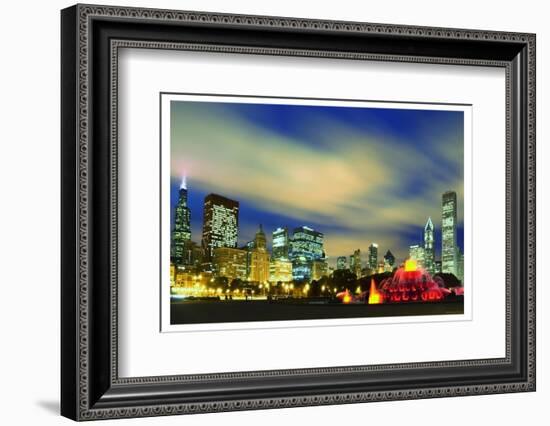 Chicago Buckingham Fountain at  night-Patrick  J. Warneka-Framed Photographic Print