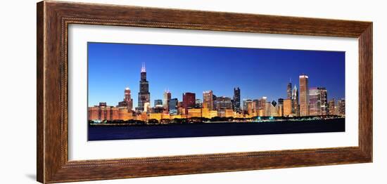 Chicago City Downtown Urban Skyline Panorama at Dusk with Skyscrapers over Lake Michigan with Clear-Songquan Deng-Framed Photographic Print