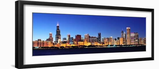 Chicago City Downtown Urban Skyline Panorama at Dusk with Skyscrapers over Lake Michigan with Clear-Songquan Deng-Framed Photographic Print