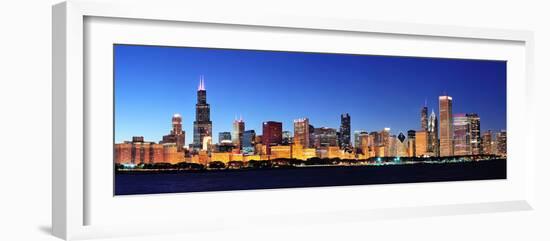 Chicago City Downtown Urban Skyline Panorama at Dusk with Skyscrapers over Lake Michigan with Clear-Songquan Deng-Framed Photographic Print