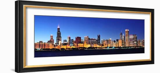 Chicago City Downtown Urban Skyline Panorama at Dusk with Skyscrapers over Lake Michigan with Clear-Songquan Deng-Framed Photographic Print