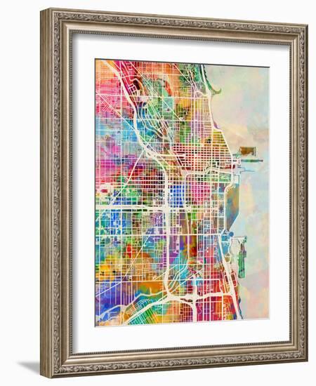 Chicago City Street Map-Michael Tompsett-Framed Premium Giclee Print