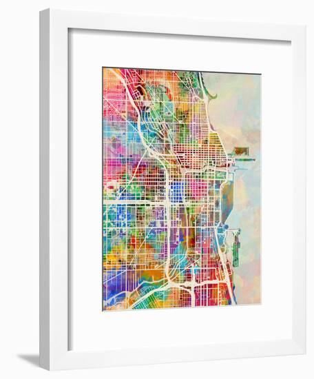 Chicago City Street Map-Michael Tompsett-Framed Premium Giclee Print