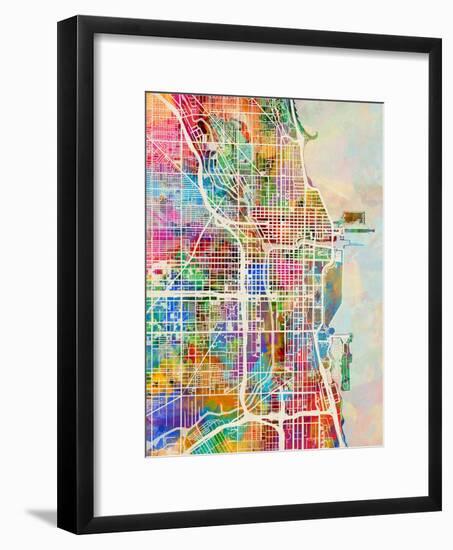 Chicago City Street Map-Michael Tompsett-Framed Premium Giclee Print