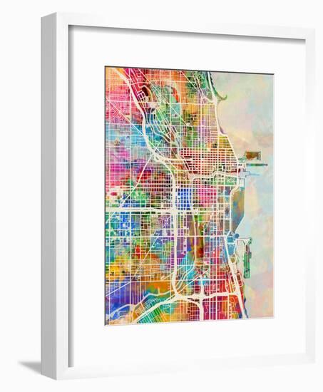 Chicago City Street Map-Michael Tompsett-Framed Premium Giclee Print