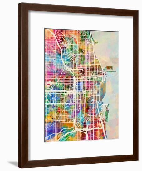 Chicago City Street Map-Michael Tompsett-Framed Premium Giclee Print