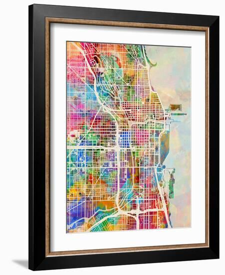 Chicago City Street Map-Michael Tompsett-Framed Premium Giclee Print