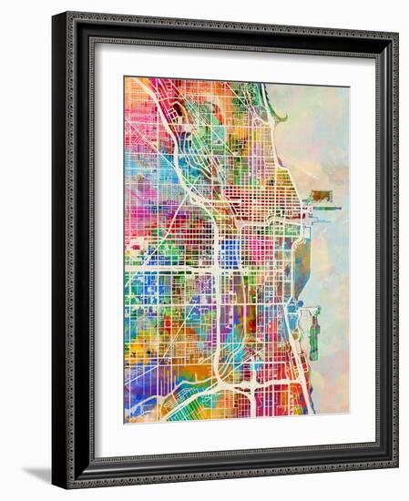 Chicago City Street Map-Michael Tompsett-Framed Premium Giclee Print