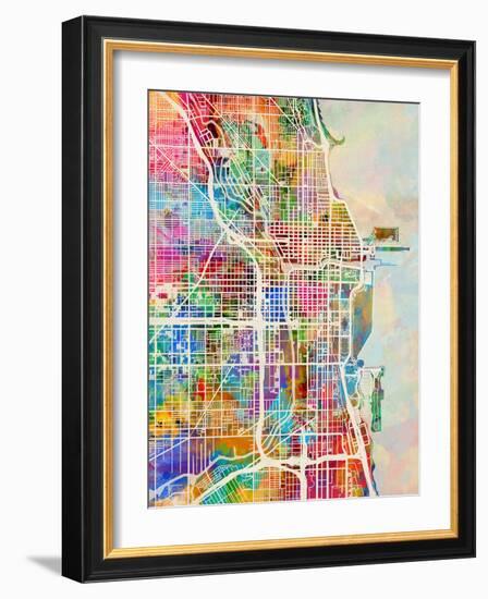 Chicago City Street Map-Michael Tompsett-Framed Premium Giclee Print