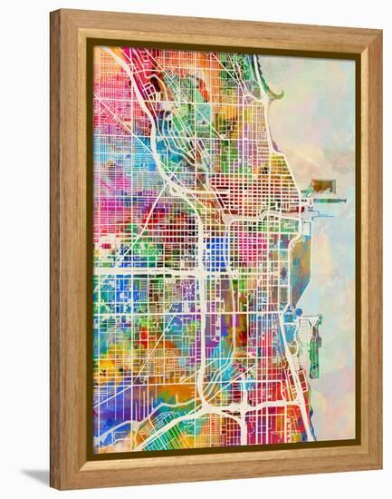 Chicago City Street Map-Michael Tompsett-Framed Stretched Canvas