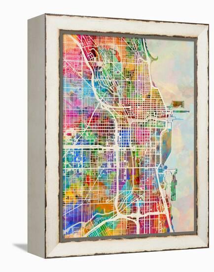 Chicago City Street Map-Michael Tompsett-Framed Stretched Canvas