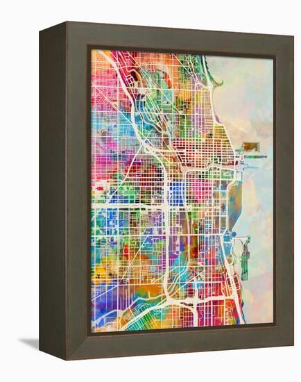 Chicago City Street Map-Michael Tompsett-Framed Stretched Canvas
