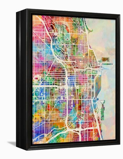 Chicago City Street Map-Michael Tompsett-Framed Stretched Canvas