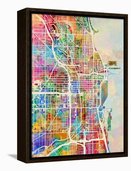 Chicago City Street Map-Michael Tompsett-Framed Stretched Canvas