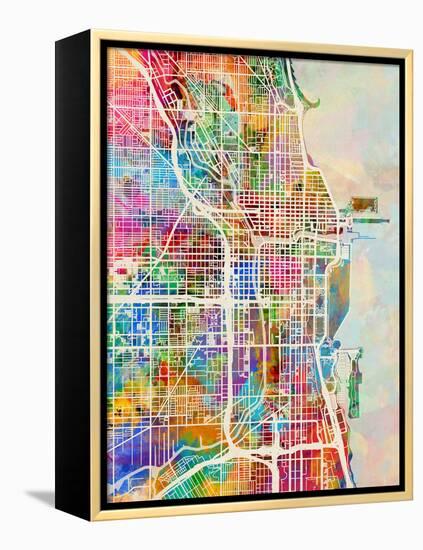 Chicago City Street Map-Michael Tompsett-Framed Stretched Canvas