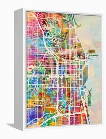 Chicago City Street Map-Michael Tompsett-Framed Stretched Canvas